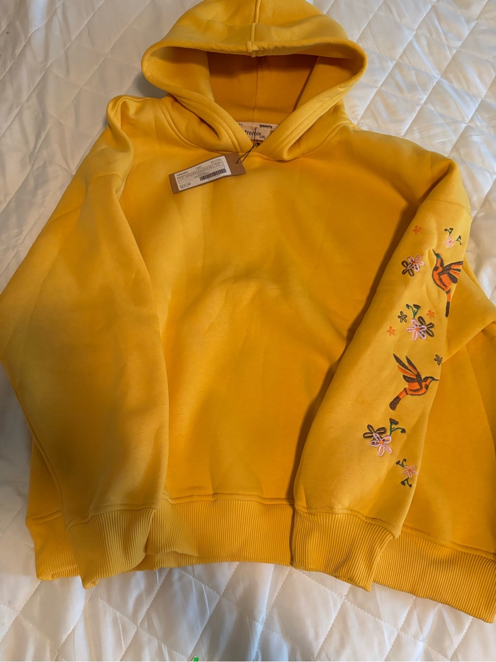 Yellow Embroidered-Sleeve Hoodie Sweater - Women